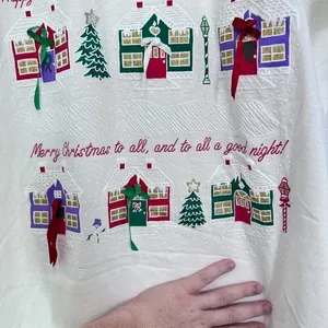 Vintage White Single Stitch Christmas Village Bow Coquette Sleep Shirt‎ One Size thumbnail 6