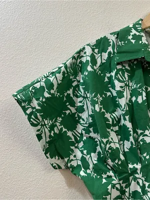 Anthropologie Exquise The Tobie Short-Sleeve Pleated Blouse in Green Size XXS thumbnail 6