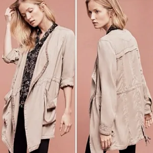 Anthropologie Hei Hei Tan Beige Long Sleeve V Neck Mid Length Coat Jacket Size M thumbnail 3