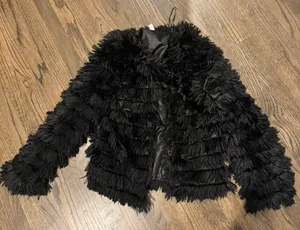 Blue Blush Black Fuzzy Fringe Jacket thumbnail 3
