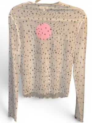 Main Strip Lg Black and White Mesh Polka Dot Long Sleeve Top thumbnail 1