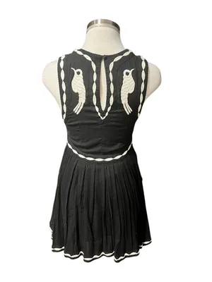 Free People "Birds of a Feather" Embroidered Mini Dress in black Size 0 thumbnail 8
