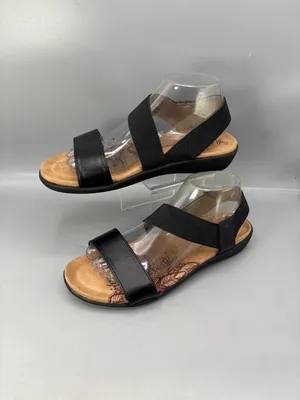 Soft Style Prema Flat Sandals Womens 9.5 Black Leather Open Toe HSS1311-001 thumbnail 2