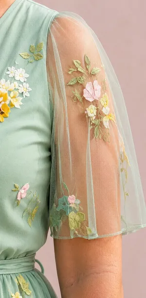 Sage Green floral embroidered special occassion dress thumbnail 4