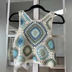 Altar’d state blue green white knit boho crochet crop tank thumbnail 6