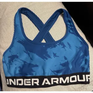 Under Armour Crossback Sports Bra Blue Print Logo Band Small Style 1376436 thumbnail 1