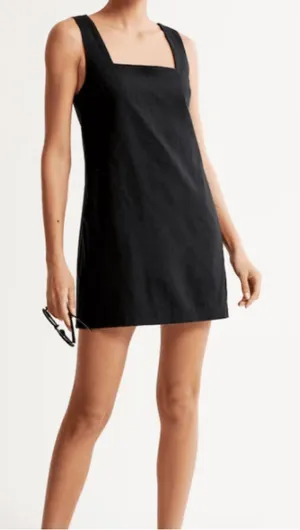 A&F Wide Strap Linen-Blend Mini Dress Black Size Medium with Pockets thumbnail 1