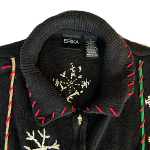 Vintage Holiday Winter Christmas Themed Knit Black Vest 🔥 thumbnail 2