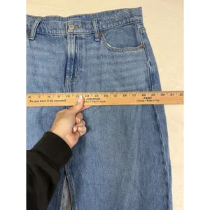 Old Navy Mid-Rise Denim Jean Maxi Skirt Med‎ Wash Front Slit Size 8 Modest thumbnail 4