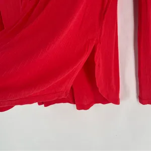 Free People Vibrant Red‎ Ribbed Lace Trimmed Dolman Sleeve Blouse Size M thumbnail 6