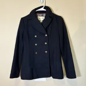 Banana Republic Women's‎ Double Breasted Navy Pea Coat With Gold Buttons XS thumbnail 1