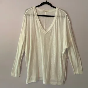 We The Free White V-neck Oversized Tee Cotton Long Sleeve Loungewear Medium thumbnail 1
