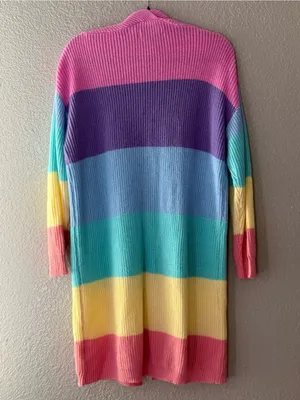 ZESICA XL Pastel Rainbow Colorblock Long Open Front Knit Cardigan Pockets thumbnail 9