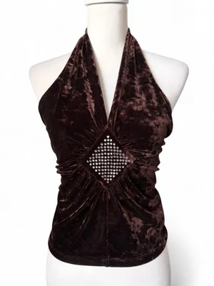 Poetry Y2K Brown Velvet Halter Top thumbnail 1