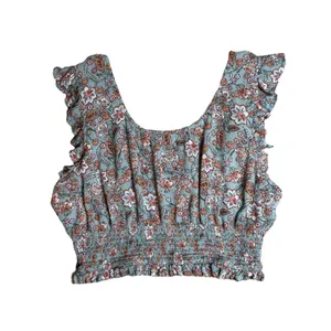 Patrons Of Peace Floral Smocked Baby Doll Top Womens Blue Size 12 MSRP‎ $45 thumbnail 2