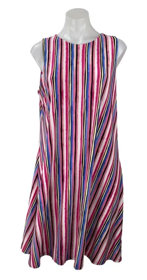 Nine West Multicolor Pink Sleeveless Striped Round Neck Mini A Line Dress Sz 12 thumbnail 1