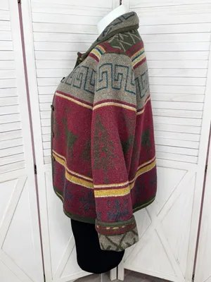 Vintage Ivy Wool Blend Blanket Jacket XL Lodge Print‎ Red Multi Western Gorpcore thumbnail 2
