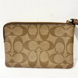 Coach Corner Zip Wristlet In Signature Canvas‎ Gold/Khaki Saddle 2 Wallet thumbnail 5