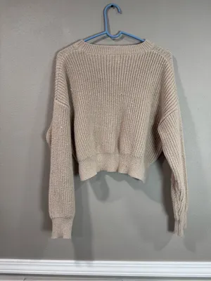 Cozy Shimmer Glitter Cropped Knit Sweater in Taupe - Women's Sweater thumbnail 4