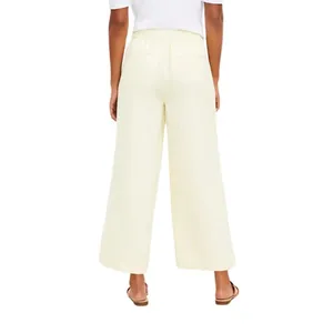Loft Striped Linen Blend Wide Leg Crop Pants‎ Yellow White Small Lined Preppy thumbnail 5
