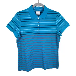 Nike‎ Golf Dri-FIT Womens Blue Striped Short Sleeve Polo Shirt Large L Sporty thumbnail 1