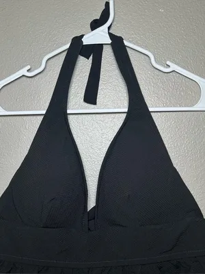J. Crew Black Halter Peplum Tankini Swim Top Women’s Size Medium thumbnail 3