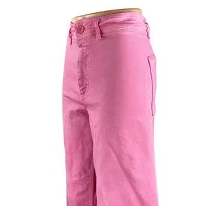 Zara The Marine Straight Womens Pink Raw Frayed Hem Wide Leg Denim Jeans Pants 4 thumbnail 2