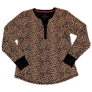 Betsey Johnson Henley Leopard Pajama Sleep Shirt Top Sz M 90s Chic Lounge Casual thumbnail 1