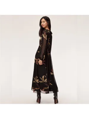 Wilfred Aritzia Floral Ruffle-Trim Long Sleeve Maxi Dress with Slit Front thumbnail 2