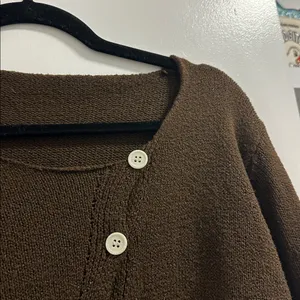 SHEIN asymmetrical diagonal button down brown sweater thumbnail 8