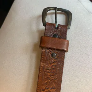 Vintage Brown Embossed Leather Belt thumbnail 3