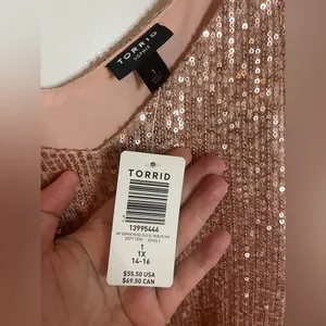Torrid NWT V-neck Sophie Rose Gold Sequin Woven Swing Lined Relaxed Cami Size 1X thumbnail 14