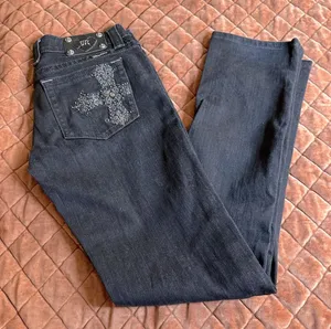 Vintage Black Low Rise Miss Me Jeans With Rhinestone Crosses thumbnail 1