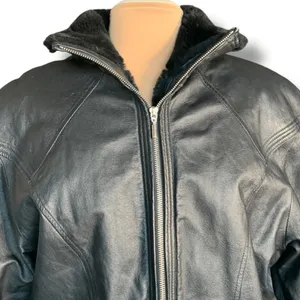Vintage 90s Wilsons Leather Black Faux Fur Trimmed Bomber Jacket Oversized Large thumbnail 7
