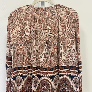 Lucky Brand Paisley Tassel Peasant Boho Jersey Blouse XL Cotton Linen Blend Rust thumbnail 6