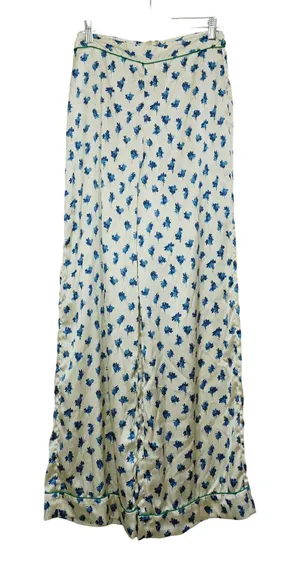 Kate Moss Topshop Blue Floral Satin Wide Leg Trouser Pants Y2K Vintage Chic thumbnail 1