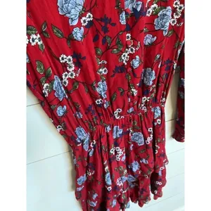 Yumi Kim Red Floral Ruffle Tiered Mini Dress Long Sleeve Smocked Waist Size‎ S thumbnail 10