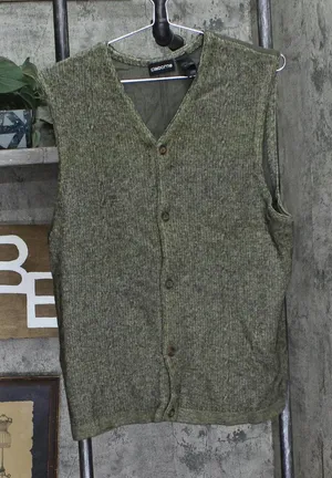 Claiborne Womens Wool Blend Mixed Media Sleeveless Sweater Cardigan Green L thumbnail 1