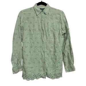 Lauren Ralph Lauren Pistachio Green Floral‎ Eyelet Linen Long Sleeve Button Top thumbnail 2