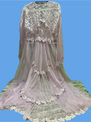 Embroidered Sheer Lace Robe in Light Lavender - Elegant Layering M thumbnail 2