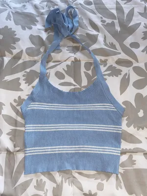 SheIn Blue And White Striped Halter Top thumbnail 1