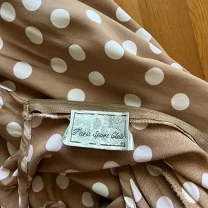 Vintage Paris Sport Club Sleeveless Tan Polka Dot Maxi Dress Made in USA Rayon thumbnail 12