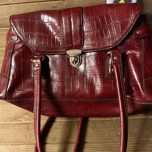 Vintage Liz Claiborne Handbag shoulder bag Crocodile red Faux Leather 80s thumbnail 1