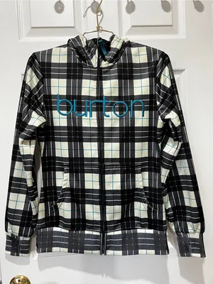 Burton DryRide Plaid Fleece Lined Hooded Jacket Ski Black Blue Long Sleeve Small thumbnail 1
