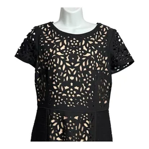 Anthropologie Maeve | Lasercut‎ Basalt Sheath Black Dress Short Sleeve Size 10 thumbnail 5