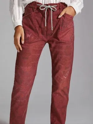 Anthropologie Pilcro‎ NWT The Trailblazer Patchwork Pants Burgundy Size XS thumbnail 1