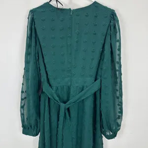 Lulus Always on Repeat Emerald Green Clip Dot Long Sleeve Mini Dress Large NWT thumbnail 12
