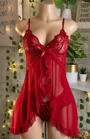 Red Lace Ruffle Babydoll Chemise - Women Intimates & Sleepwear thumbnail 1
