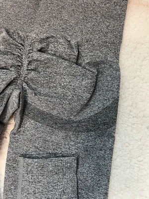 Workout Yoga Athletic Leggings Heather Gray Banded Waist thumbnail 8