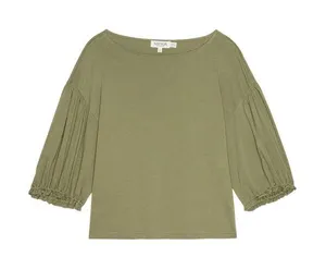 Nation LTD Organic Cotton Puff‎ Sleeve Sandra Boat Neck Top Olive Green Womens L thumbnail 1
